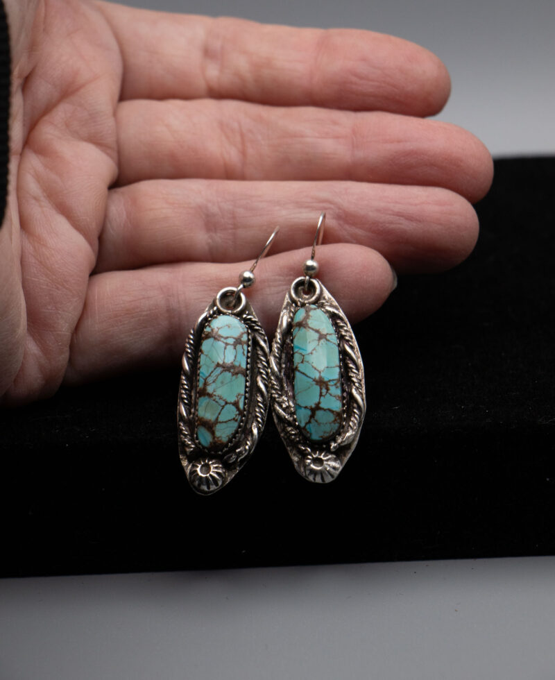 J106 - Black Spiderweb Turquoise Earrings - Image 3