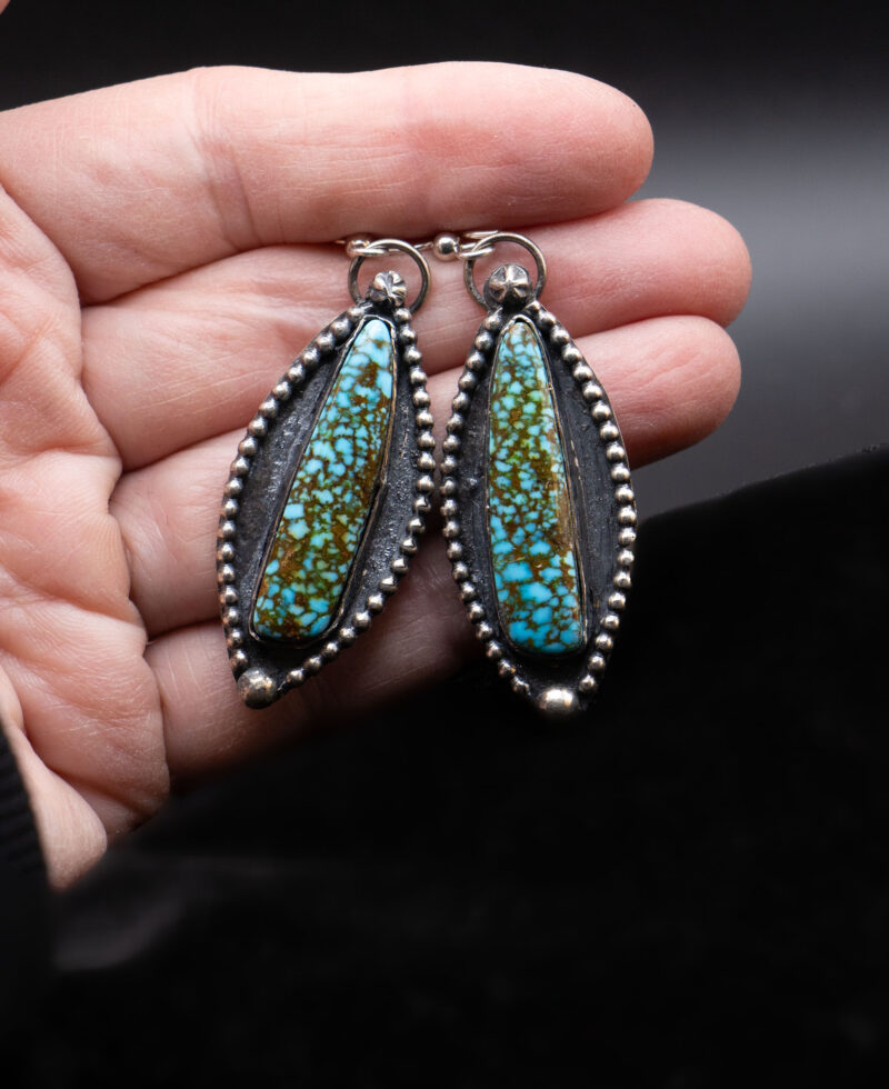 J102 - Kingman Red Spiderweb Turquoise Earrings - Image 4