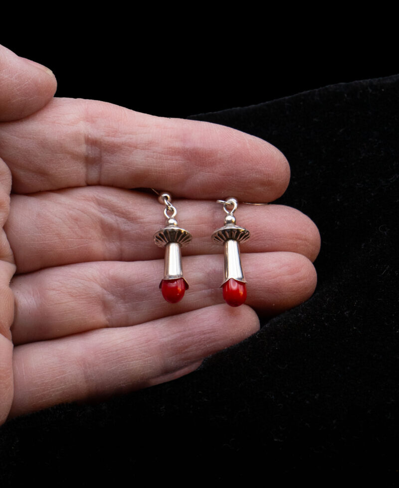 J104-  Red Coral Squash Blossom Earrings - Image 4