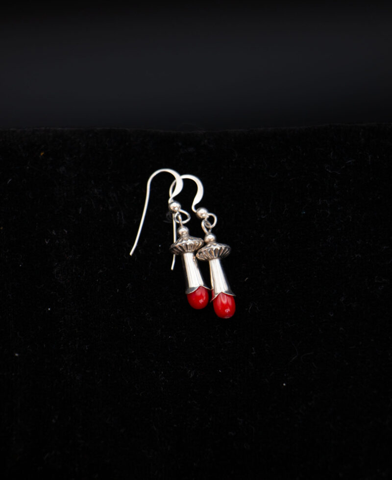 J104-  Red Coral Squash Blossom Earrings - Image 5