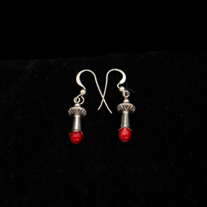 J104-  Red Coral Squash Blossom Earrings
