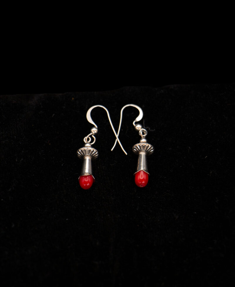 J104-  Red Coral Squash Blossom Earrings