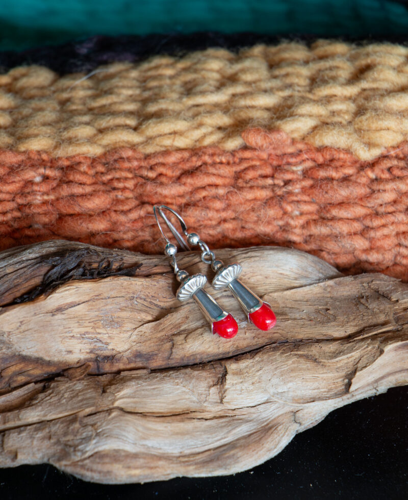 J104-  Red Coral Squash Blossom Earrings - Image 6