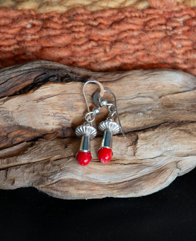 J104-  Red Coral Squash Blossom Earrings - Image 3