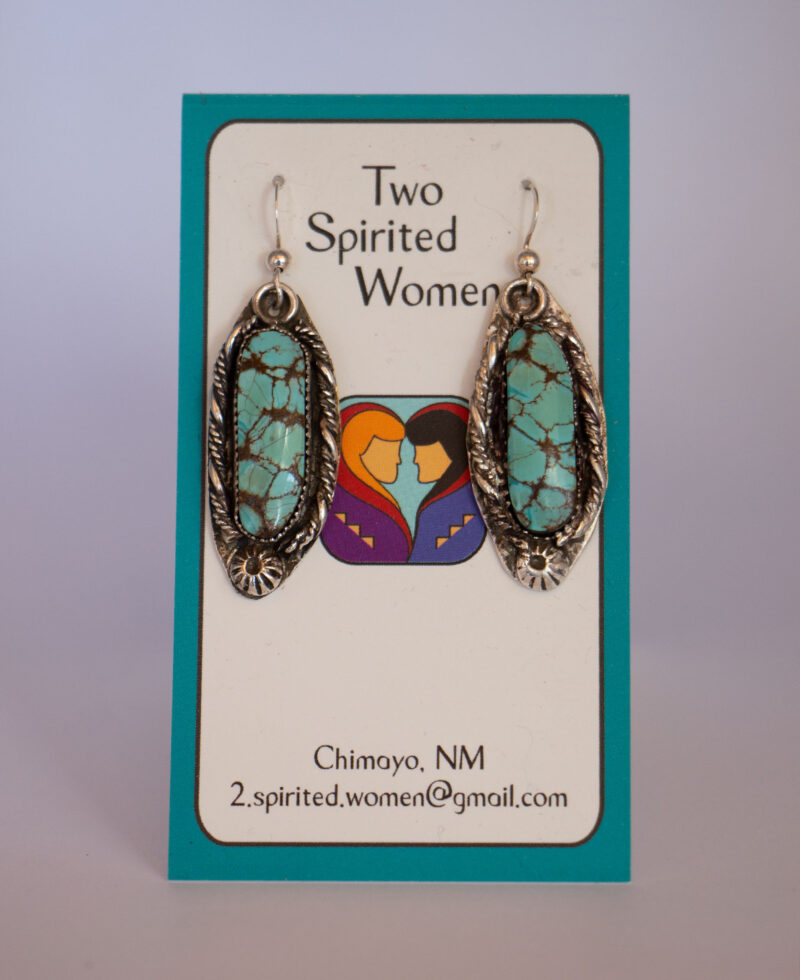 J106 - Black Spiderweb Turquoise Earrings - Image 2