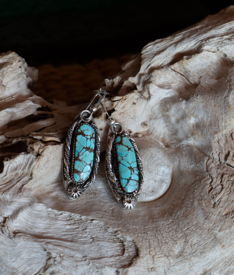J106 - Black Spiderweb Turquoise Earrings