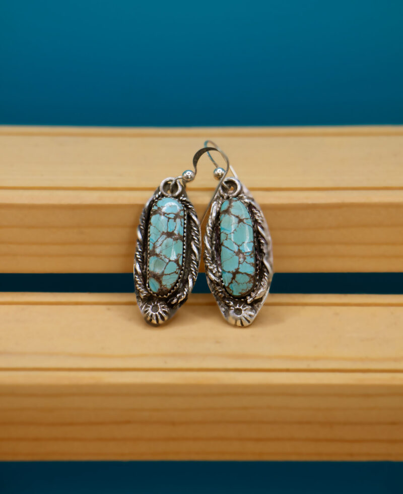 J106 - Black Spiderweb Turquoise Earrings - Image 4