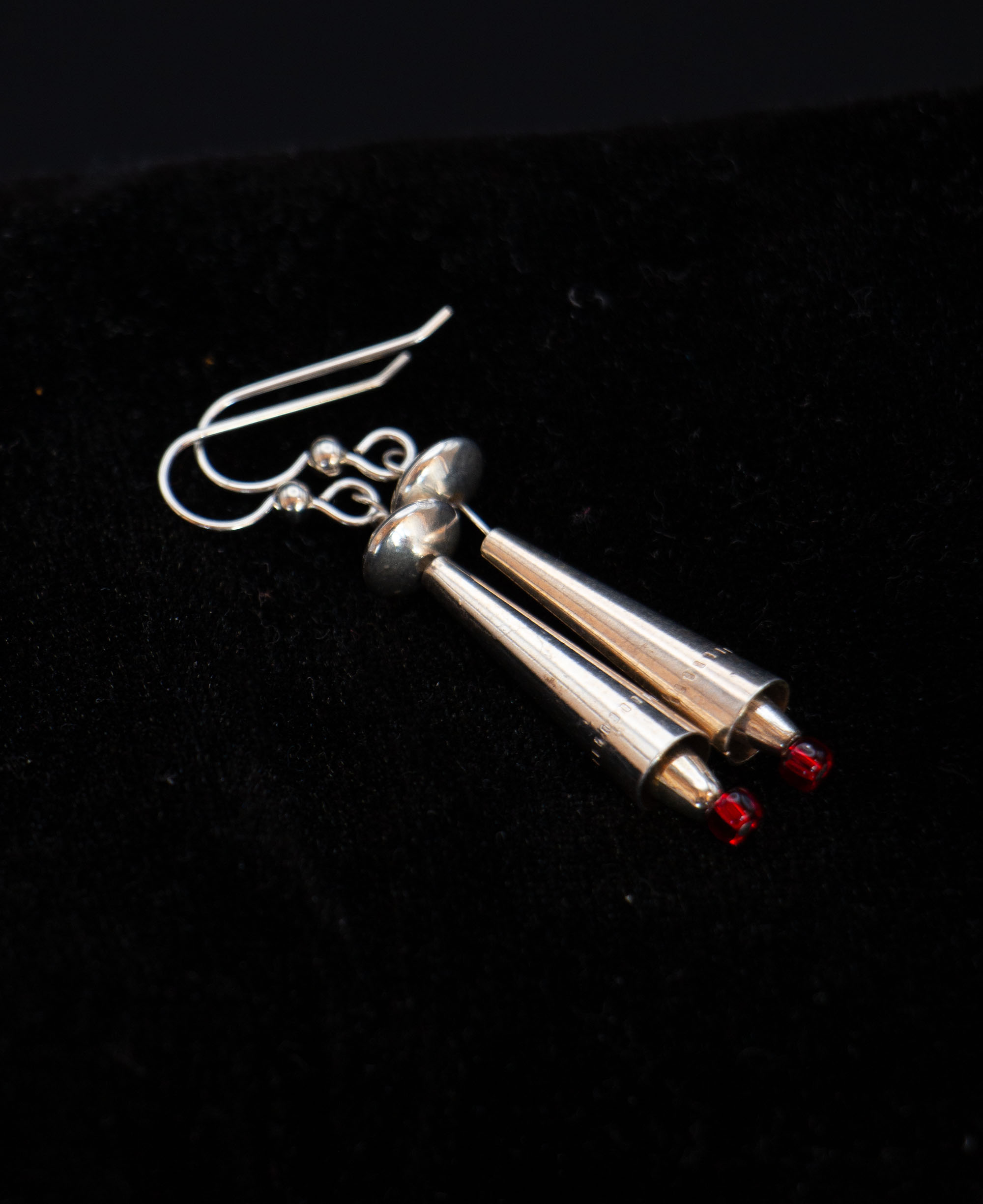 J107 - Silver Flutes with Red Glass Beads