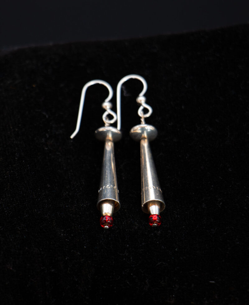 J107 - Silver Flutes with Red Glass Beads - Image 3