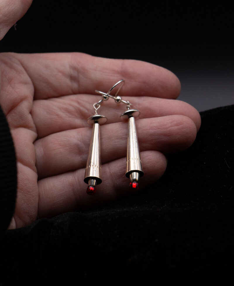 J107 - Silver Flutes with Red Glass Beads - Image 4