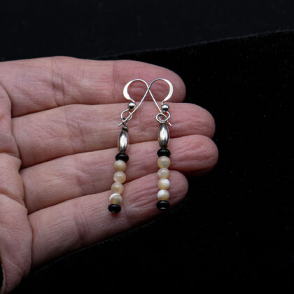 J113 - Gold Mother-of-Pearl and Jet Earrings
