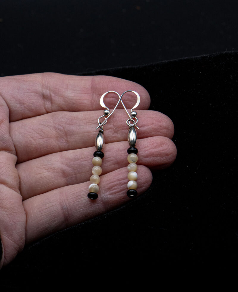 J113 - Gold Mother-of-Pearl and Jet Earrings