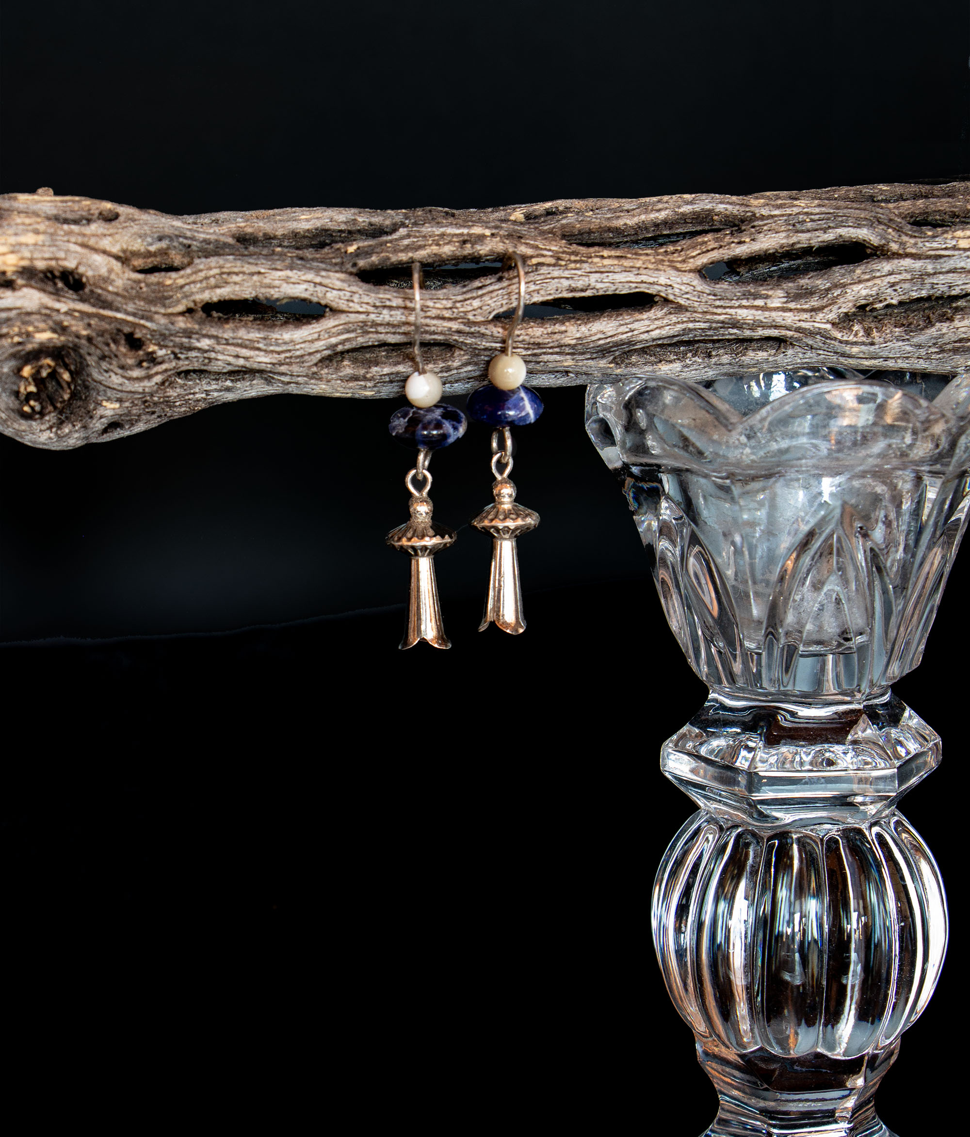 J114 - Sterling Squash Blossom and Lapis Lazuli Earrings