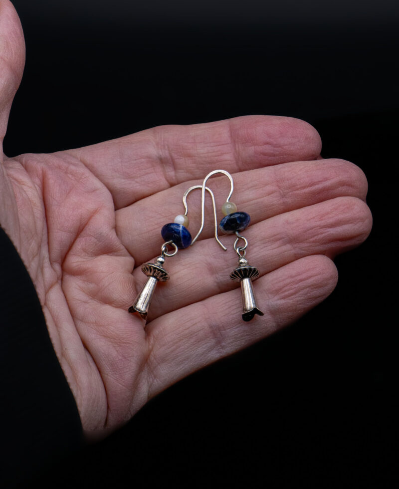 J114 - Sterling Squash Blossom and Lapis Lazuli Earrings - Image 2