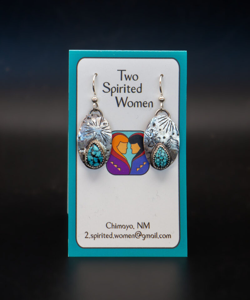 J134 Kingman Black Spiderweb Turquoise Drop Earrings - Image 2