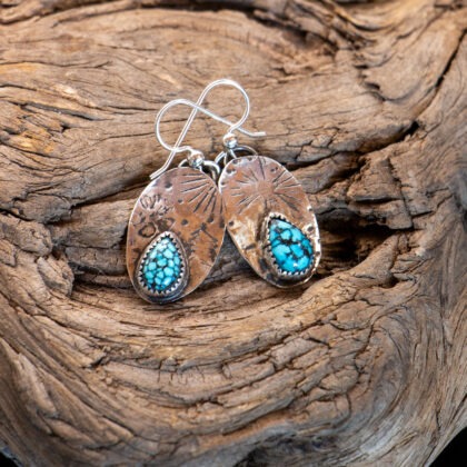 J134 Kingman Black Spiderweb Turquoise Drop Earrings