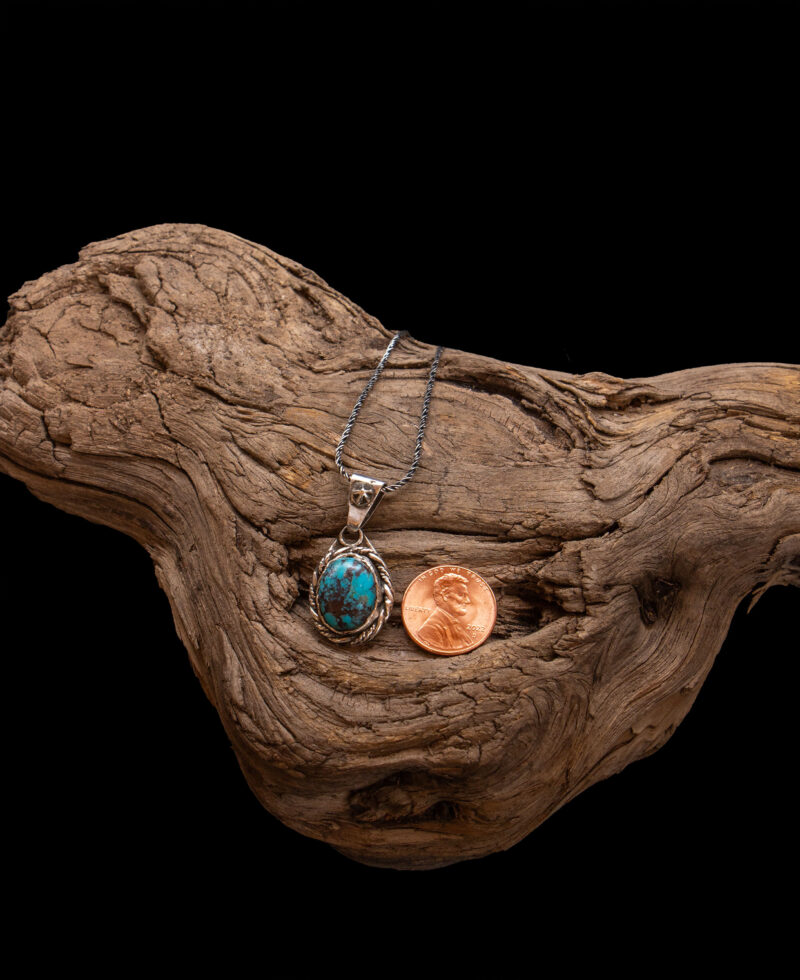 J122 - Black Spiderweb Turquoise Pendant - Image 6