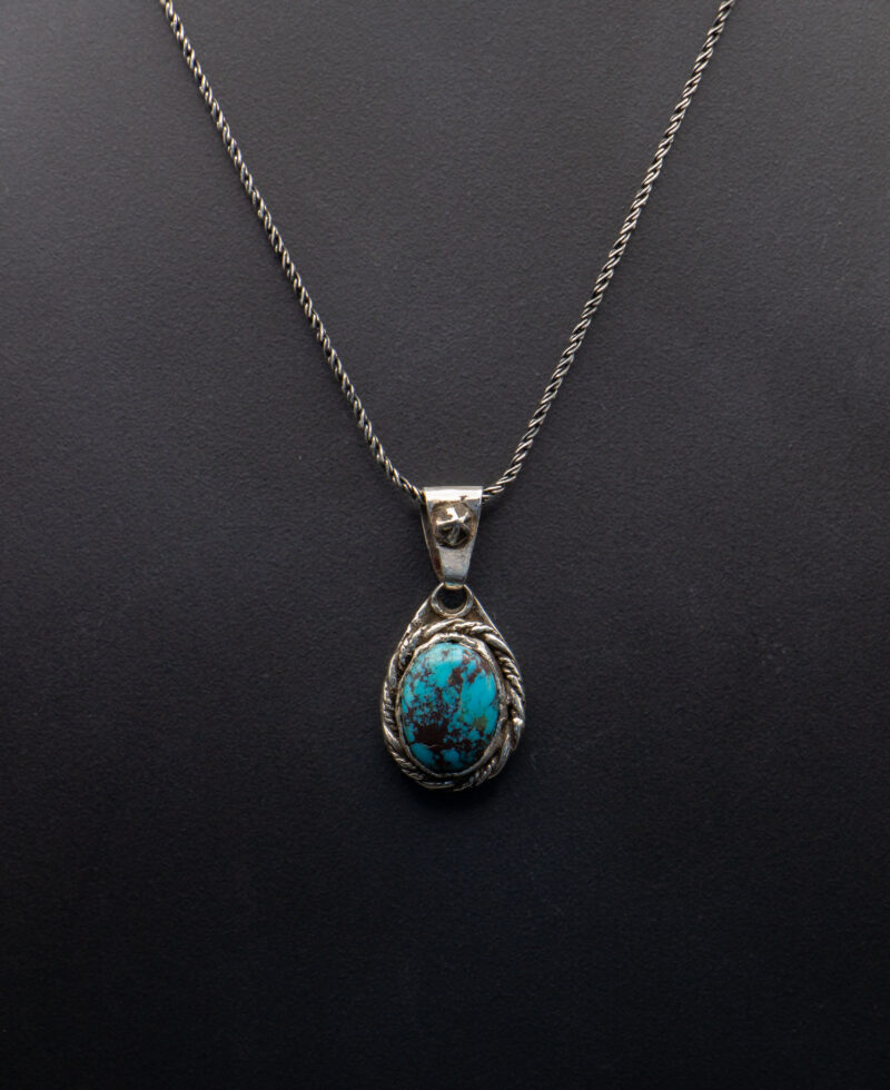 J122 - Black Spiderweb Turquoise Pendant - Image 5