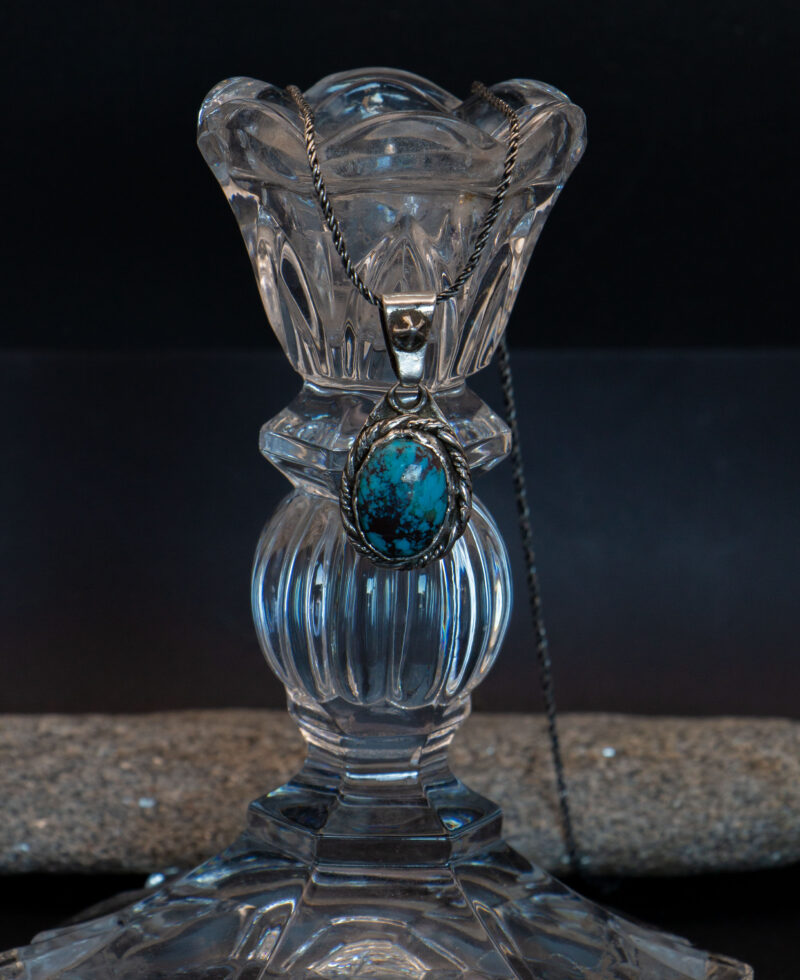 J122 - Black Spiderweb Turquoise Pendant - Image 4