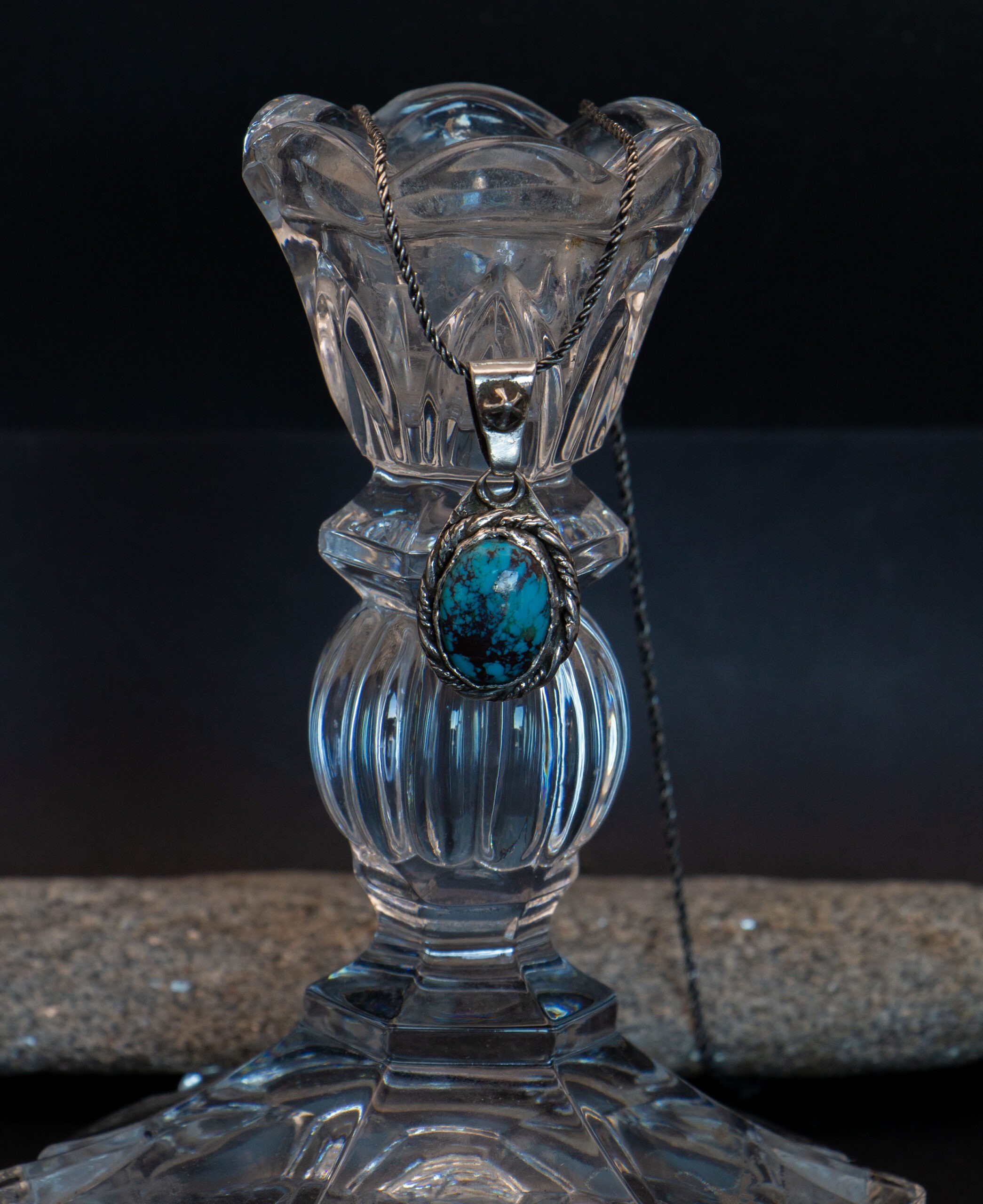 J122 - Black Spiderweb Turquoise Pendant