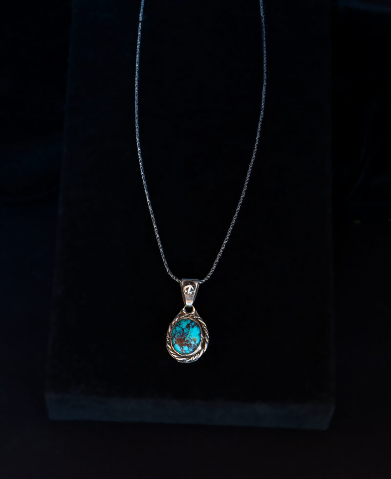 J122 - Black Spiderweb Turquoise Pendant - Image 3