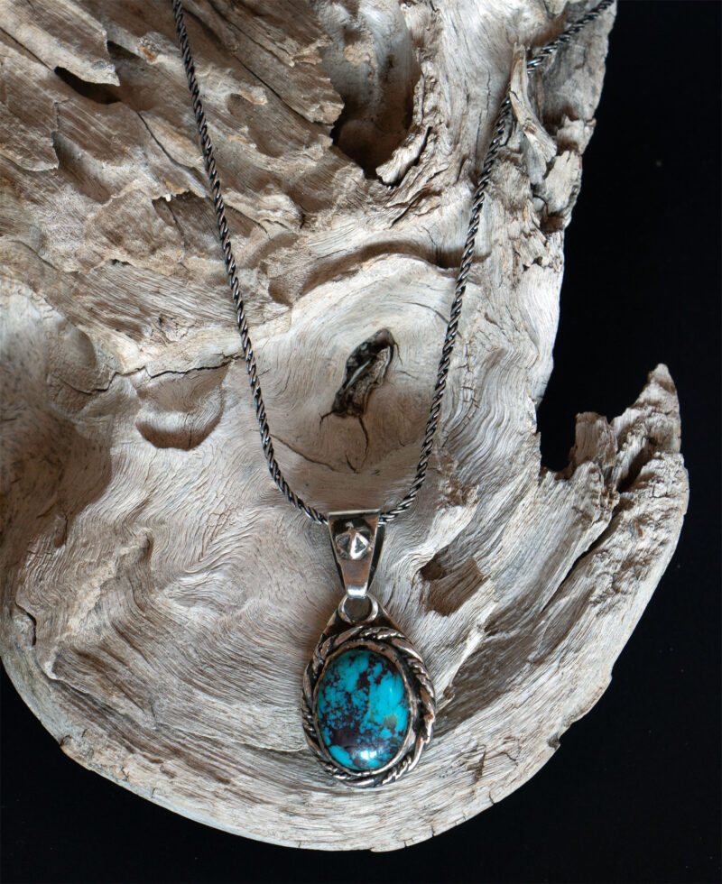 J122 - Black Spiderweb Turquoise Pendant - Image 2