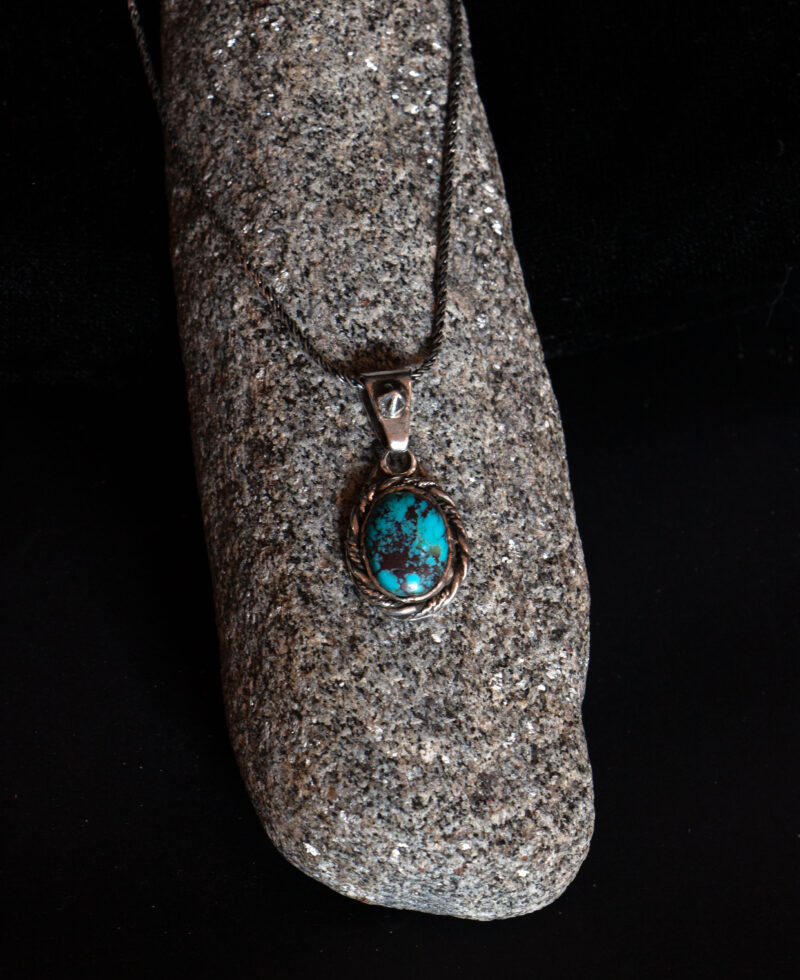 J122 - Black Spiderweb Turquoise Pendant - Image 7