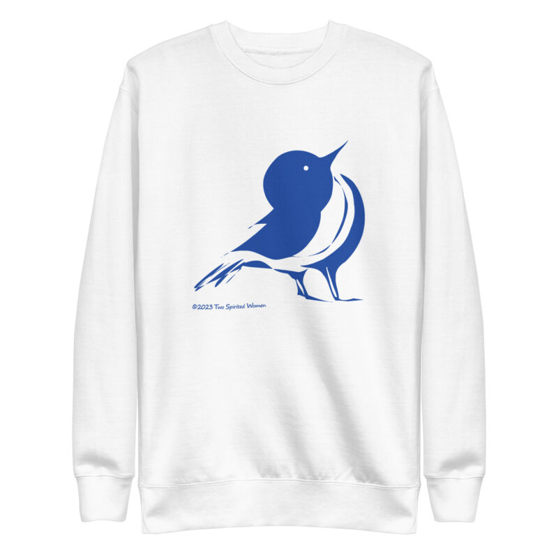 BLUE/WHITE SONGBIRD - Unisex Premium Sweatshirt - Image 6