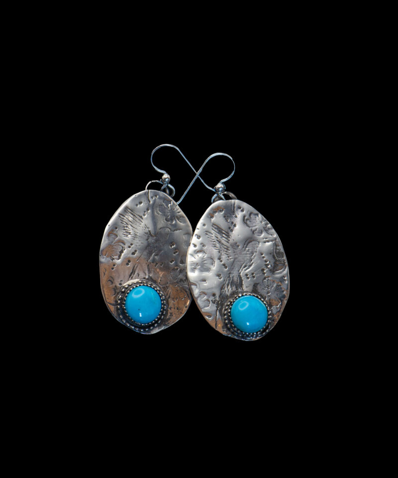J139 Embossed Hummingbird Earrings with Sleeping Beauty Turquoise - Image 2