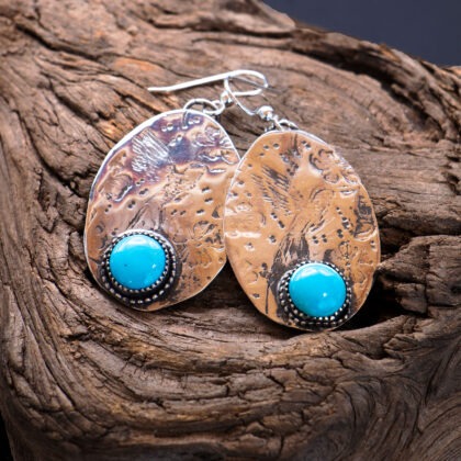 J139 Embossed Hummingbird Earrings with Sleeping Beauty Turquoise