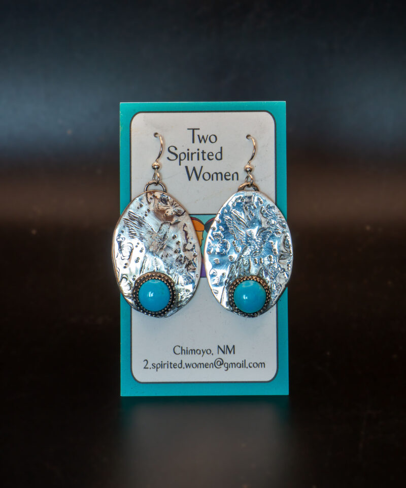J139 Embossed Hummingbird Earrings with Sleeping Beauty Turquoise - Image 4
