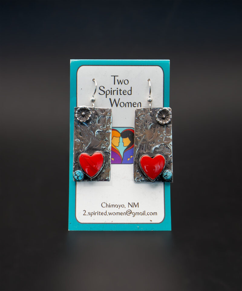 J136 Embossed Hummingbird Rosarita and Turquoise Earrings - Image 2