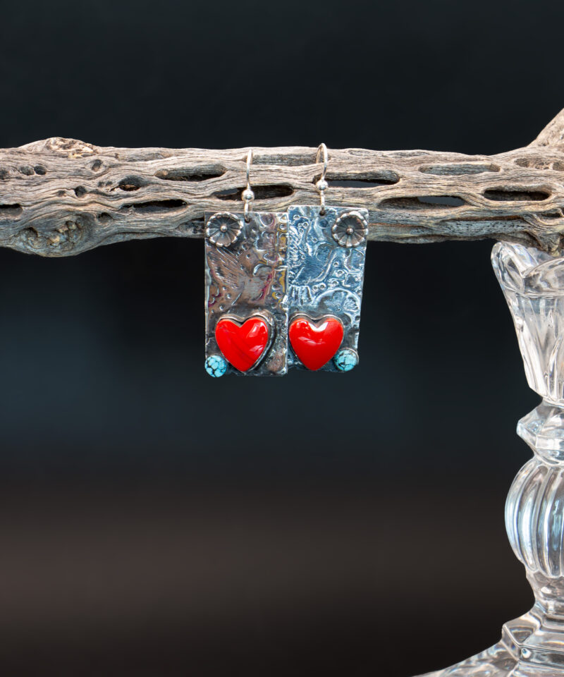 J136 Embossed Hummingbird Rosarita and Turquoise Earrings - Image 4