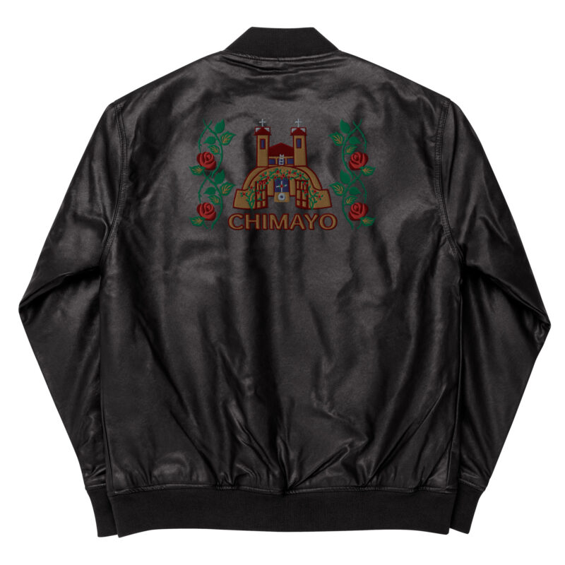 SANTUARIO WITH ROSES - Faux Leather Bomber Jacket (embroidered front & back) - Image 13