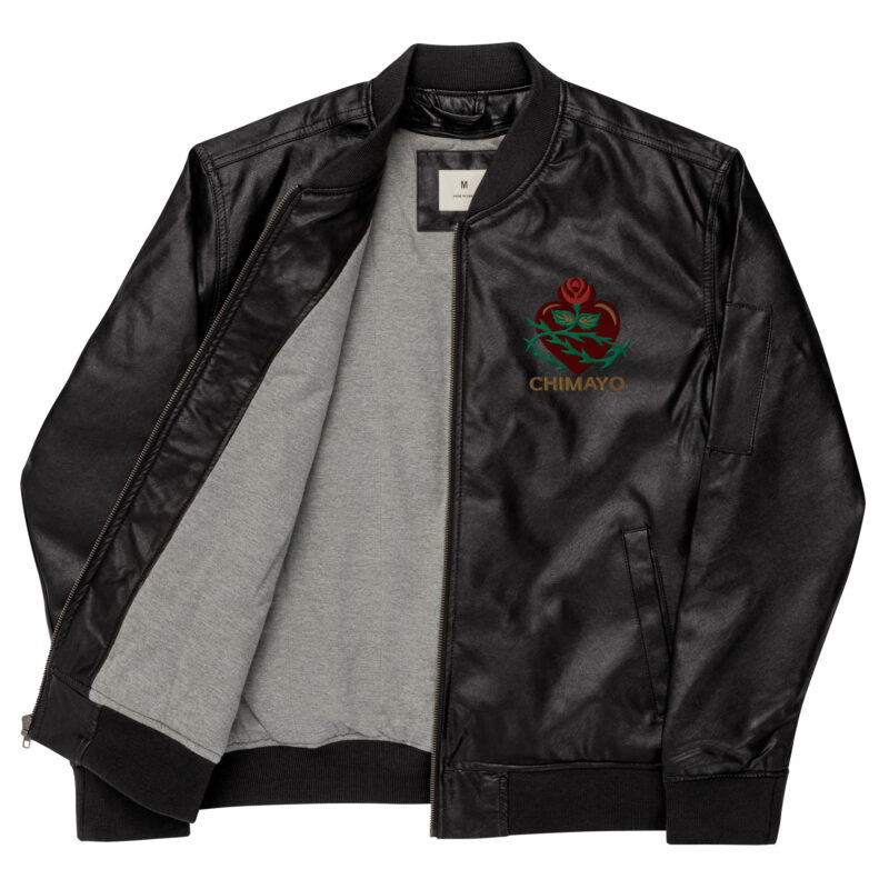 SANTUARIO WITH ROSES - Faux Leather Bomber Jacket (embroidered front & back) - Image 15