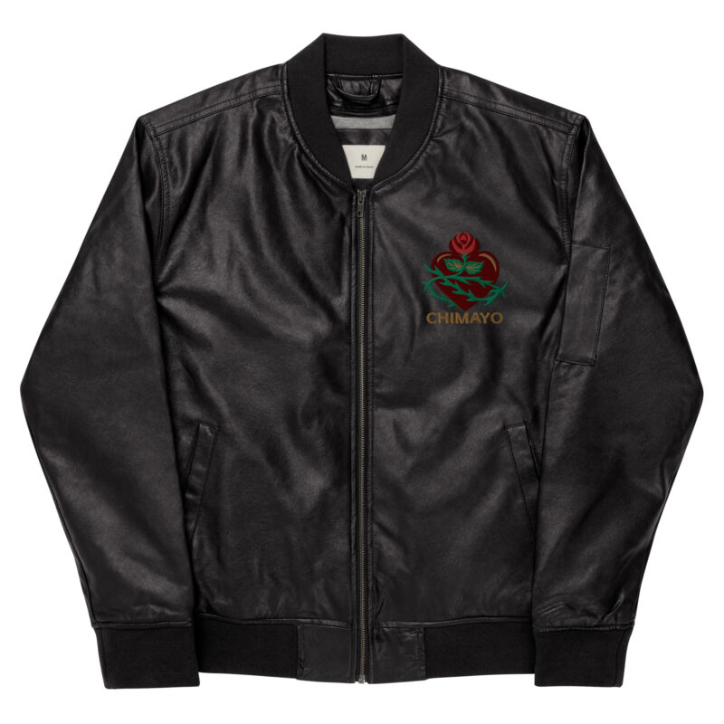 SANTUARIO WITH ROSES - Faux Leather Bomber Jacket (embroidered front & back) - Image 14