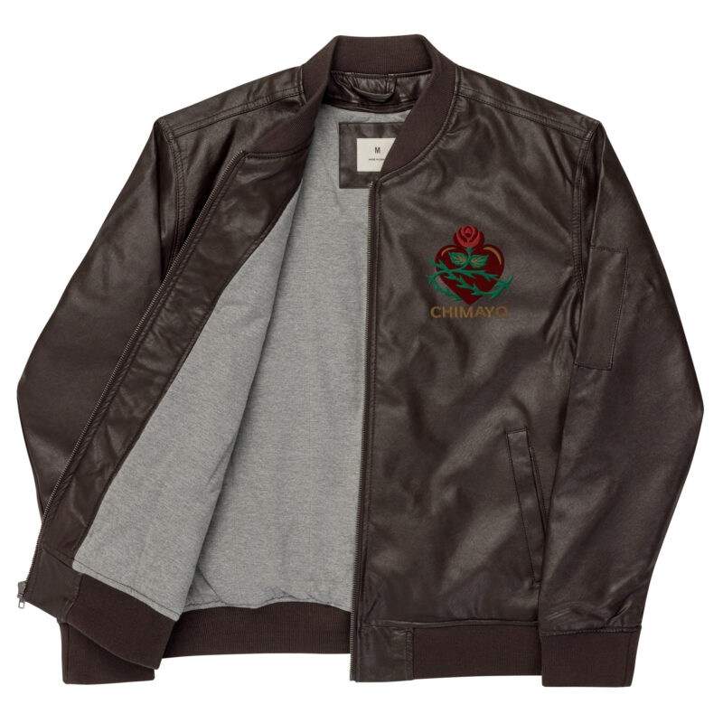 SANTUARIO WITH ROSES - Faux Leather Bomber Jacket (embroidered front & back) - Image 17
