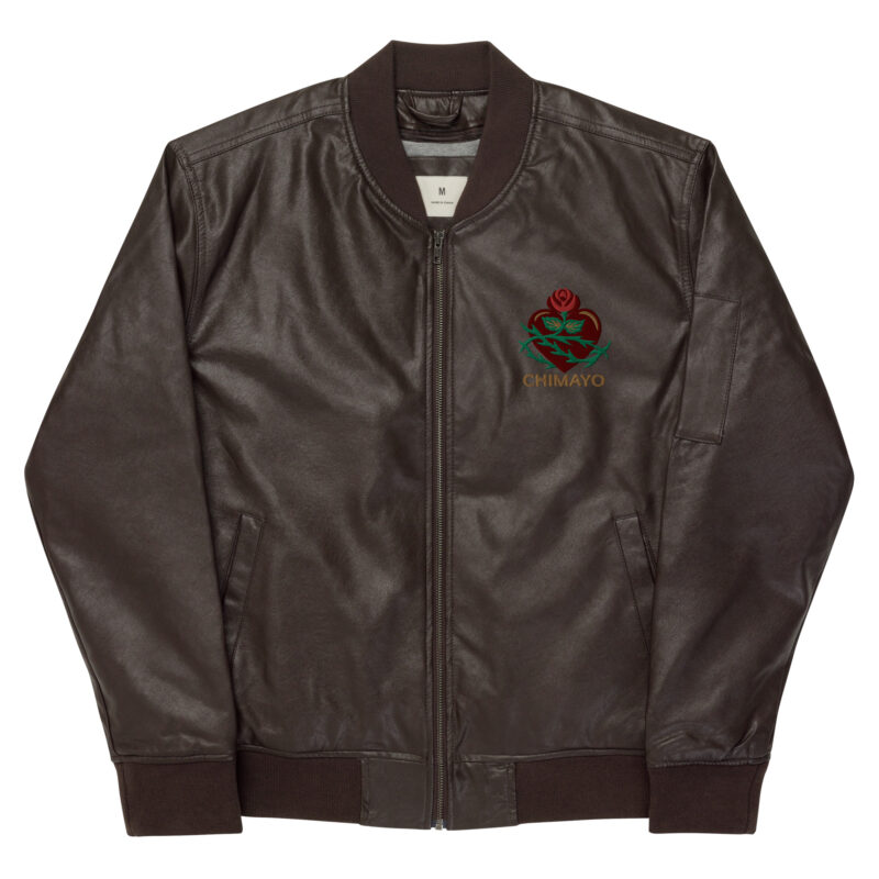 SANTUARIO WITH ROSES - Faux Leather Bomber Jacket (embroidered front & back) - Image 3