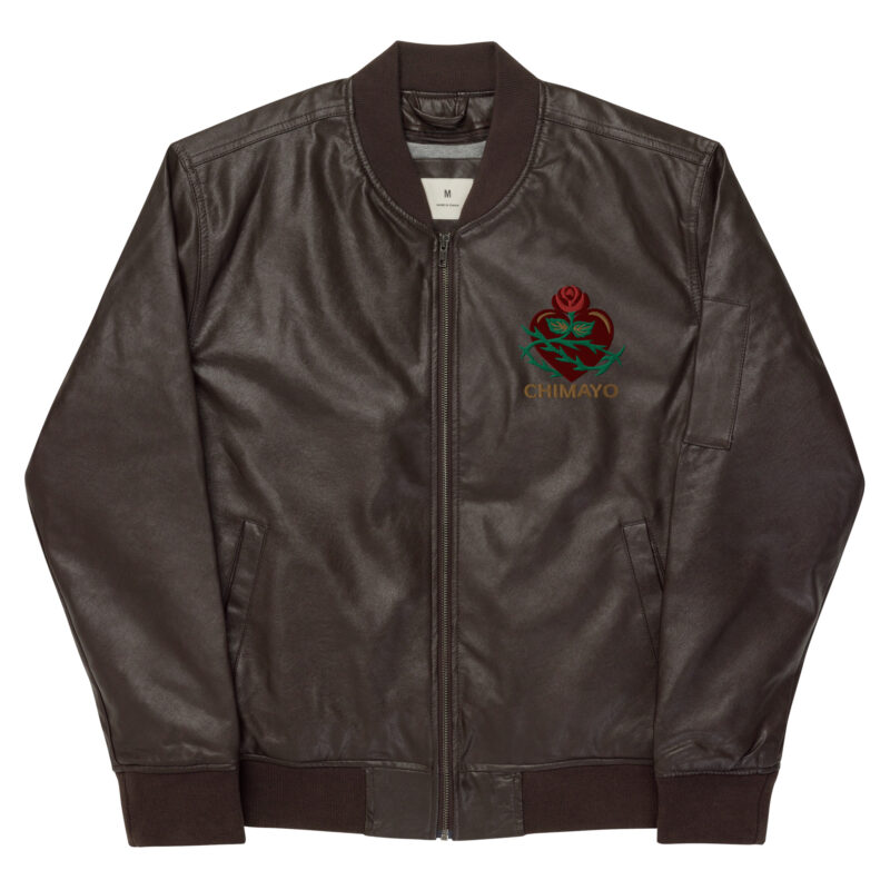 SANTUARIO WITH ROSES - Faux Leather Bomber Jacket (embroidered front & back) - Image 11