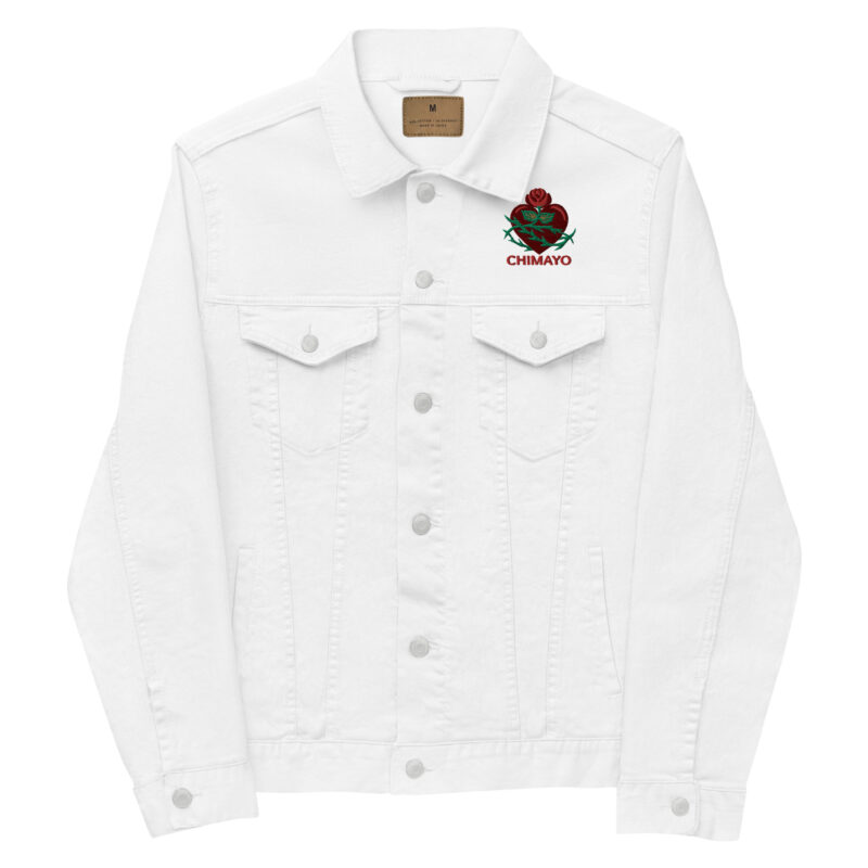 SANTUARIO WITH ROSES - Unisex Denim Jacket (embroidered front & back) - Image 4