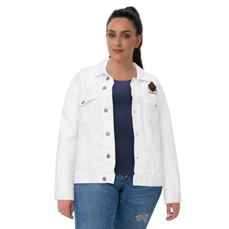 SANTUARIO WITH ROSES - Unisex Denim Jacket (embroidered front & back) - Image 7