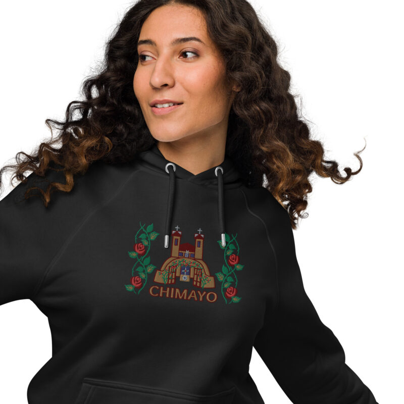 EL SANTUARIO WITH ROSES - Unisex Eco Raglan Hoodie (embroidery on front) - Image 7