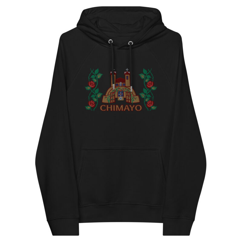 EL SANTUARIO WITH ROSES - Unisex Eco Raglan Hoodie (front embroidery) - Image 36
