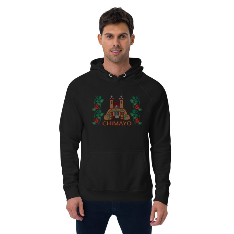 EL SANTUARIO WITH ROSES - Unisex Eco Raglan Hoodie (front embroidery) - Image 42