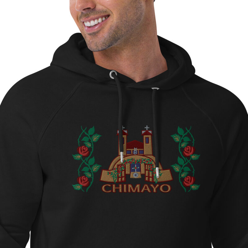 EL SANTUARIO WITH ROSES - Unisex Eco Raglan Hoodie (front embroidery) - Image 9