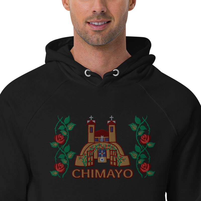 EL SANTUARIO WITH ROSES - Unisex Eco Raglan Hoodie (front embroidery) - Image 41