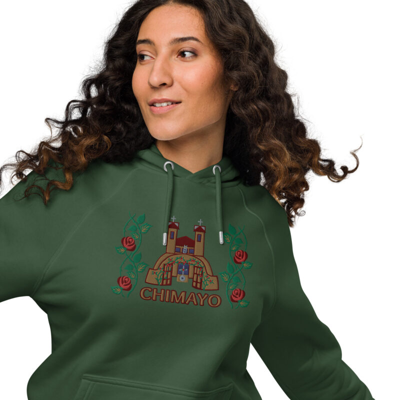 EL SANTUARIO WITH ROSES - Unisex Eco Raglan Hoodie (front embroidery) - Image 4