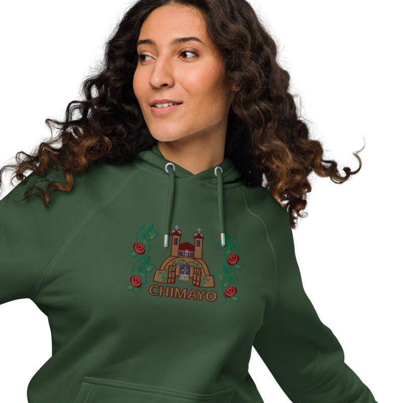 EL SANTUARIO WITH ROSES - Unisex Eco Raglan Hoodie (embroidery on front) - Image 10