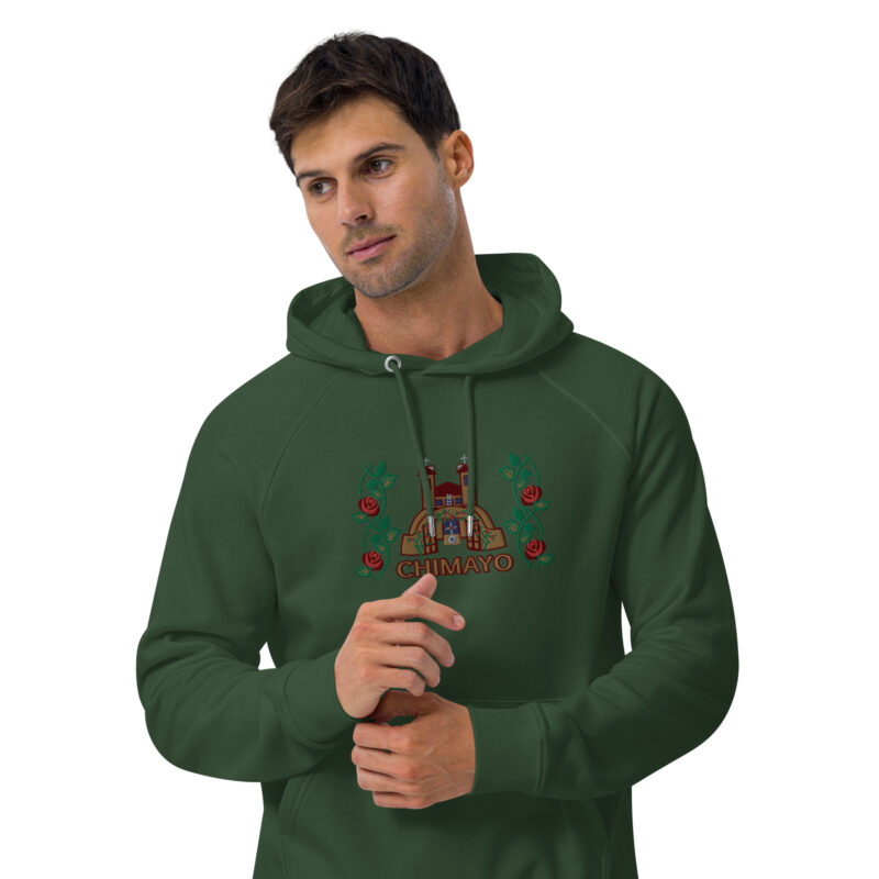 EL SANTUARIO WITH ROSES - Unisex Eco Raglan Hoodie (embroidery on front) - Image 25