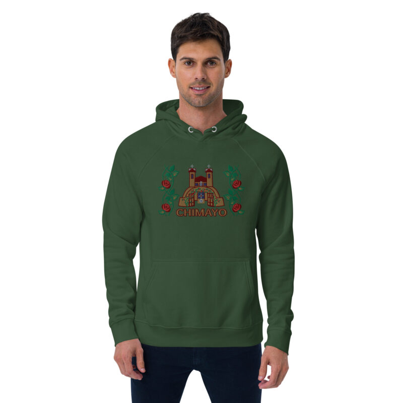 EL SANTUARIO WITH ROSES - Unisex Eco Raglan Hoodie (front embroidery) - Image 48